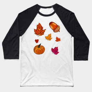 Autumn thanksgiving acorn, pumpkin, maple leaf decorations for  Fall Autumn leaves sticker pack pattern Baseball T-Shirt